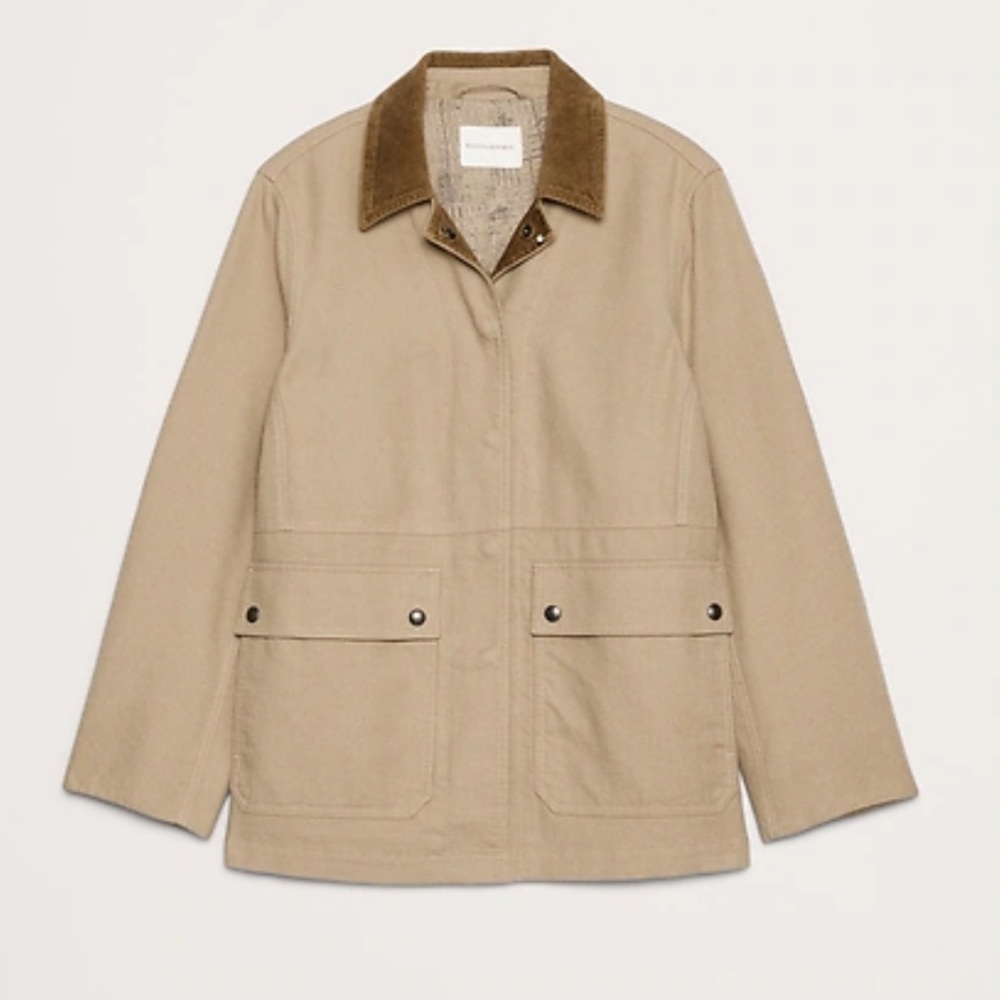 NWT Banana Republic Women’s Cashew Cream Canvas Chore Coat with Corduroy Collar